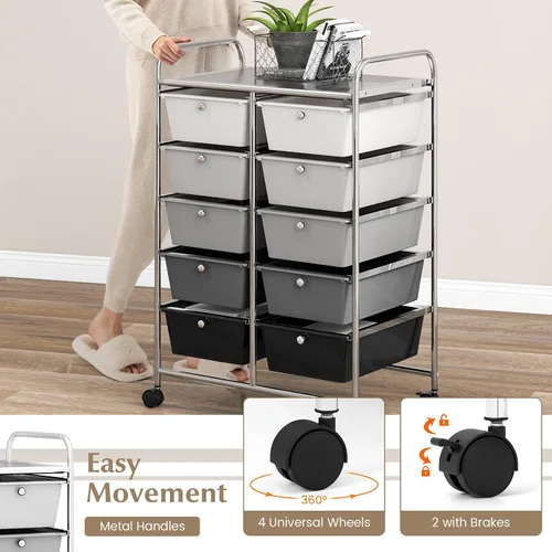 Vista 5 de Carrito de almacenamiento con ruedas de 10 cajones, organizador con ruedas para arte, herramientas, manualidades, papel, álbum de recortes, carrito