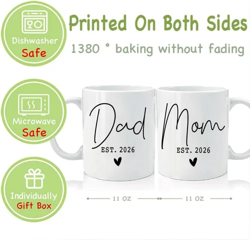 Vista 3 de Juego de tazas para nuevos padres 2026, regalos para EST 2026, mamá papá, regalo para mamá papá futuro, taza de revelación de bebé, anuncio