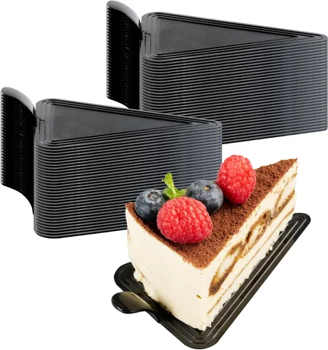 Vista 2 de Restaurantware Tablas para pasteles de 4.5 x 3 pulgadas, 100 bandejas triangulares de postre, ligeras con asa, tableros de repostería de plástico