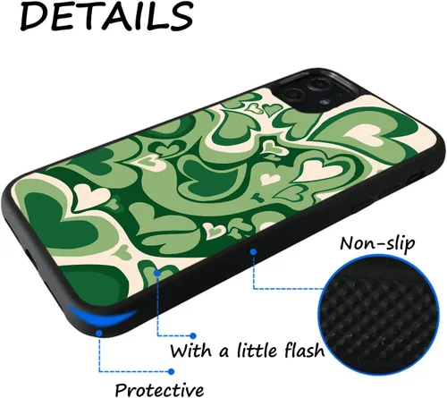Vista 3 de Compatible con iPhone 12 y 12Pro - Funda protectora delgada y suave con diseño de corazón verde para niñas y mujeres