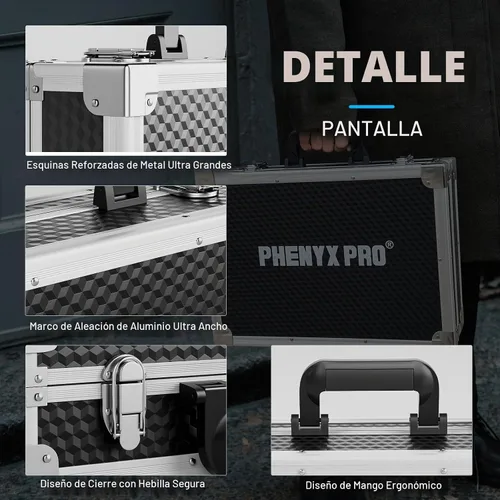 Vista 3 de Phenyx Pro Estuche de transporte de tamaño mediano, espuma precortada personalizable, construcción robusta de aleación de aluminio, adecuado