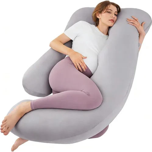 Vista 8 de ZZZhen Almohada de embarazo para dormir, almohada de maternidad en forma de U – 56 pulgadas con funda extraíble de microfibra gris, multiuso