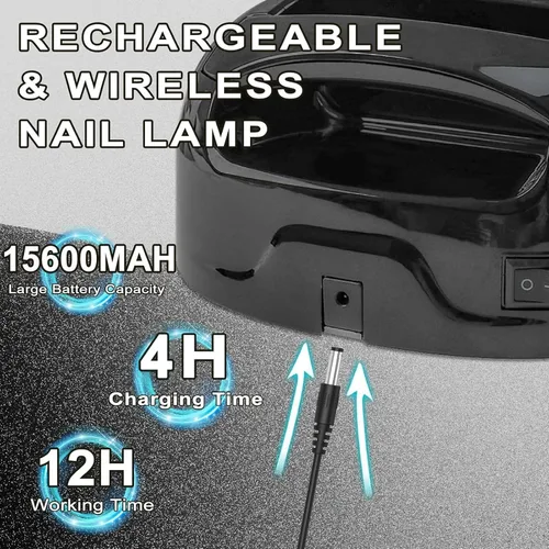 Vista 6 de Lámpara de uñas LED UV recargable de 96 W, luz UV inalámbrica para uñas con pantalla LCD, sensor automático, 4 ajustes de temporizador y secador