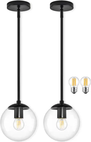 Vista 36 de Bagood Paquete de 2 lámparas colgantes de globo de 6 pulgadas, color dorado, luces colgantes de globo de mediados de siglo, luces colgantes de globo