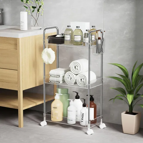 Vista 6 de SPACEKEEPER Carrito rodante de almacenamiento de acrílico de 3 niveles, organizador de carrito de baño transparente, organización de lavandería