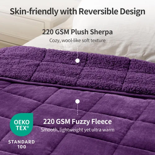Vista 2 de Uttermara Manta pesada para adultos, manta pesada tamaño Queen con forro polar reversible de terciopelo suave y brillante y acogedor sherpa cálido