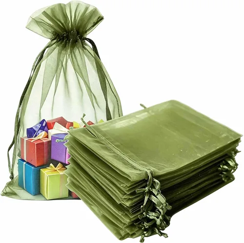 Vista 41 de Bolsas de regalo de organza de 4 x 6 pulgadas con cordón para joyas, dulces, paquetes de 50 bolsas de té de tela transparente azul aguamarina