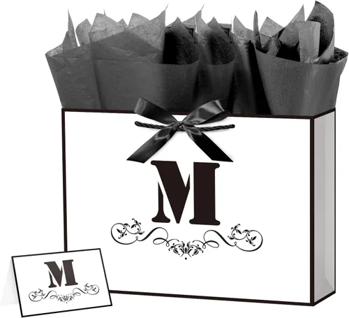 Vista 27 de ysmile Bolsa de regalo de letras con papel de envoltura para hombres, mujeres, niños y niñas, bolsa de papel grande de 16 pulgadas, color blanco