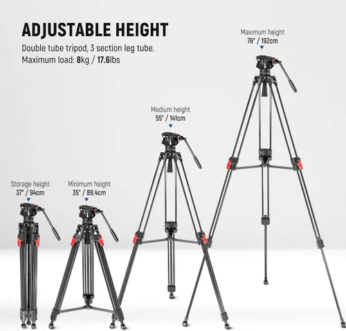 Vista 2 de NEEWER Trípode de cámara de video de 76", trípode portátil de liberación rápida de un paso con cabezal fluido, soporte de trípode de aluminio