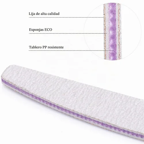 Vista 3 de 25 limas de uñas de grano 100/150 de doble cara, lavables, tablero de esmeril para uñas acrílicas, gel, uñas naturales