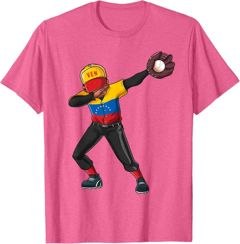 Vista 37 de Baseball Dabbing Venezuela Player Catcher Pitcher Hombres Niños Camiseta, Negro