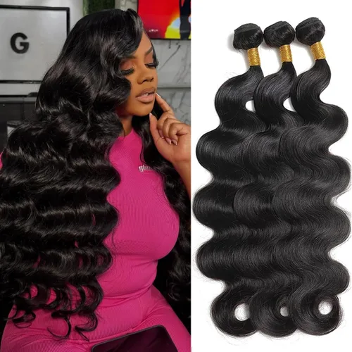 Vista 10 de Paquetes de cabello humano ondulado de 12, 14, 16 pulgadas 3 paquetes negro natural