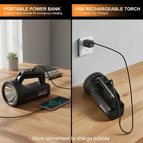 Vista 6 de Linterna LED recargable, linterna de camping portátil de 4800 mAh, 7 modos de luz e impermeable, proyector de mano súper brillante para emergencias