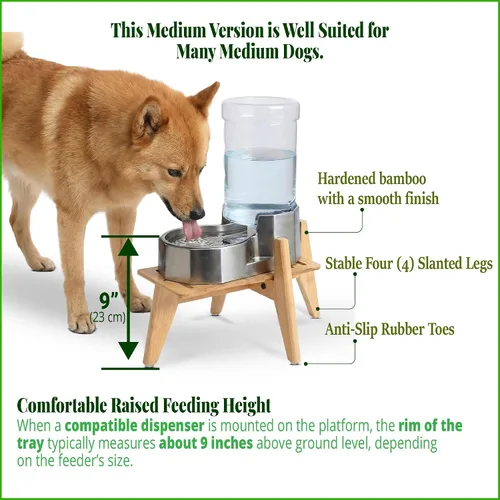 Vista 5 de Soporte para dispensadores de alimentos de agua para perros, adecuado para razas medianas, soporte de bambú para comederos automáticos elevados