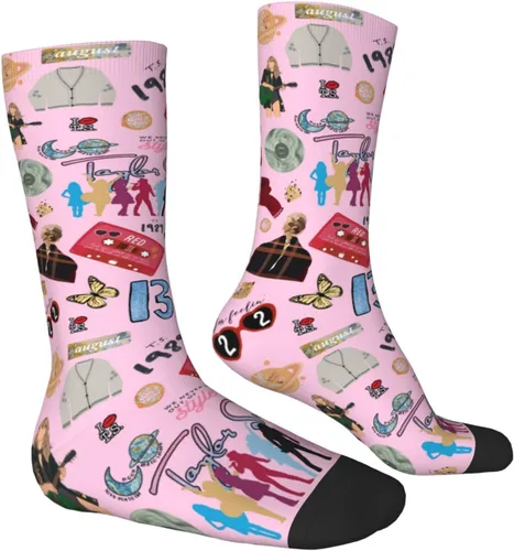 Vista 5 de Calcetines coloridos para hombres y mujeres, regalos para los fanáticos de Taylor, calcetines deportivos que absorben la humedad
