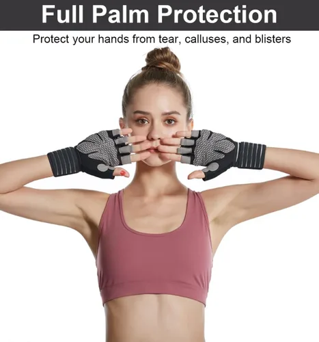 Vista 2 de SUJAYU Guantes de entrenamiento para hombres, guantes de entrenamiento para mujer, guantes de levantamiento de pesas transpirables, guantes