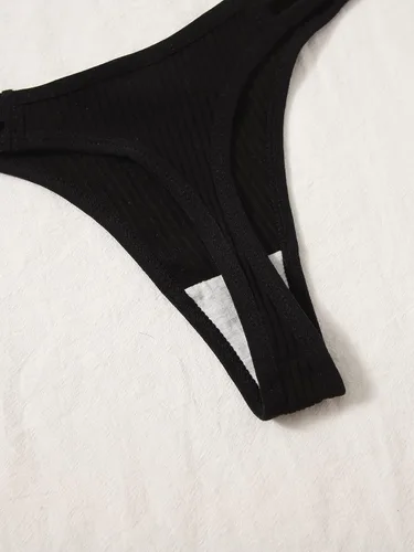 Vista 3 de SHENHE Ropa interior con estampado de letras de talle bajo para mujer, 3 paquetes de tangas