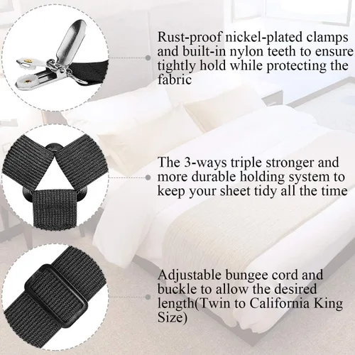 Vista 3 de ZHOUBIN Correas de soporte de sábanas, correas elásticas ajustables entrecruzadas, correas de sujeción para todas las sábanas, fundas de colchón