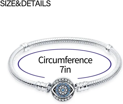 Vista 5 de KUNSIR Pulsera de plata de ley 925 con cadena de serpiente de ojo malvado azul con circonita cúbica 5A para mujeres y adolescentes