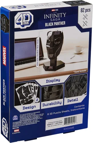 Vista 9 de 4D Build, Marvel Black Panther Kit de modelo de rompecabezas 3D con soporte, 82 piezas, decoración de escritorio Wakanda Forever Black Panther