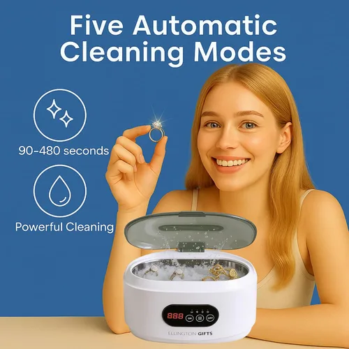 Vista 2 de Limpiador ultrasónico de joyas de 22 onzas – Limpiador sónico de 48 kHz con 5 modos de temporizador, 35 W de potencia – para anillos, retenedores