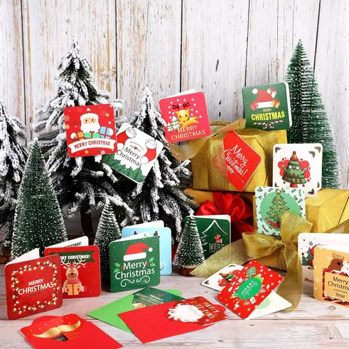 Vista 5 de Outus Mini tarjetas de felicitación de Navidad con sobres, 2.7 x 2.7 pulgadas (48 piezas)