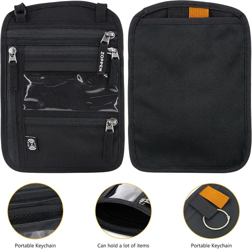 Vista 4 de ZOPPEN Soporte para pasaporte, cartera para el cuello, funda para pasaporte, organizador de documentos de viaje, combinación de tarjeteros