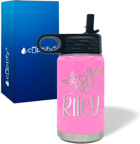 Vista 87 de Cuptify Botella de agua para niños personalizada con nombre en botella de agua aislada con anillo brillante verde de 12 onzas Verde brillante