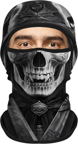 Vista 13 de Pasamontañas para hombres y mujeres, para verano, motocicleta, ciclismo, pesca Calavera 04