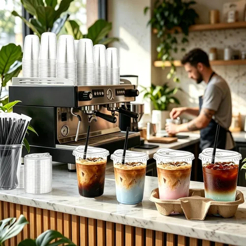 Vista 8 de Juego de 100 vasos de plástico transparente de 16 onzas con tapas para sorbos y popotes, tazas de café helado desechables con tapas para bebidas