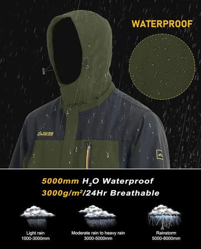 Vista 4 de MAGCOMSEN Chaqueta impermeable con capucha para hombre, resistente al viento, cortavientos, 5 bolsillos para senderismo, pesca, correr