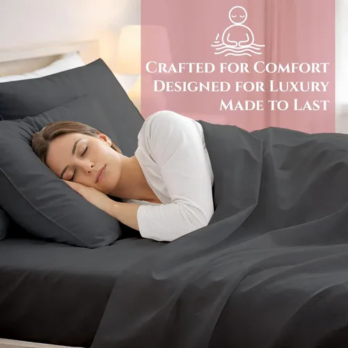 Vista 5 de Sábanas de cama tamaño individual XL, juego de sábanas de 100% algodón egipcio suave de fibra larga, juego de 4 piezas con bolsillo profundo de Gris