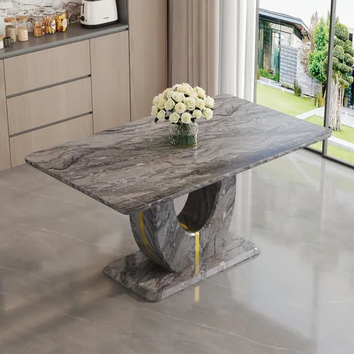 Vista 11 de JUFU Mesa de comedor de mármol sintético de 63 pulgadas para 4-6 personas, moderna mesa rectangular de cocina y comedor, mesa de MDF de aspecto