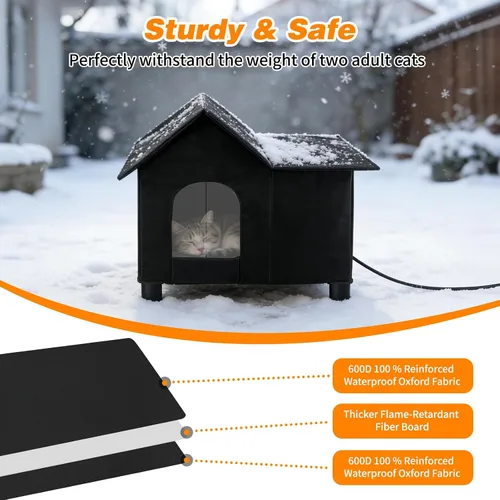 Vista 6 de Casa grande con calefacción para gatos para exteriores, casa elevada para gatos climatizada al aire libre, resistente a la intemperie, refugio