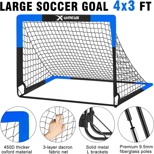 Vista 3 de Kids Soccer Goals for Backyard Set of 2, 4 x 3 ft/6 x 4 Toddler Soccer Goal Training Equipment with Soccer Ball, Cones, Pop Up Soccer Net for Kids