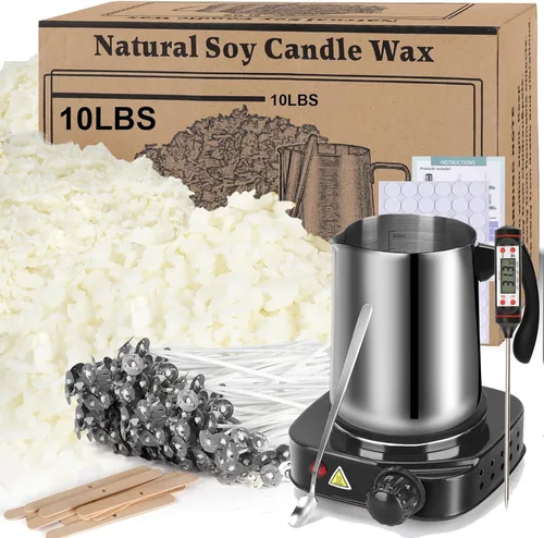 Vista 12 de Kit de suministros para hacer velas de cera de soja, cera de soja natural para hacer velas, kit de arte y manualidades DIY para adultos