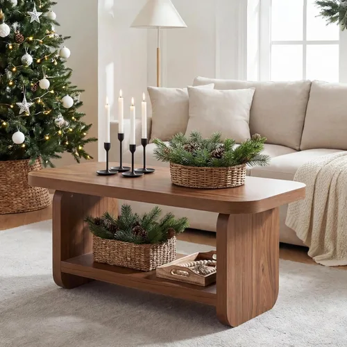 Vista 7 de LITTLE TREE Mesa auxiliar de madera, mesa central de 47.2 pulgadas con almacenamiento, mesas rectangulares modernas de granja para sala de estar