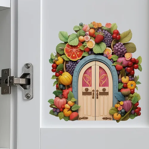 Vista 4 de Decoración colorida de la casa del jardín de frutas - Adhesivo de pared para puerta
