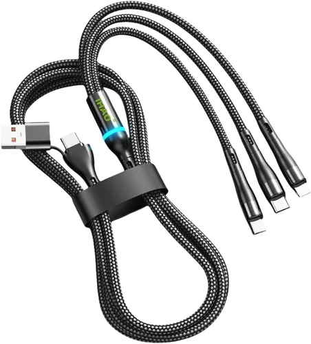 Vista 17 de IHAO Cable de carga multipuerto, 3 combinaciones en un cable USB A a USB C/Micro USB PD, cable de carga rápida iluminado LED que fluye compatible