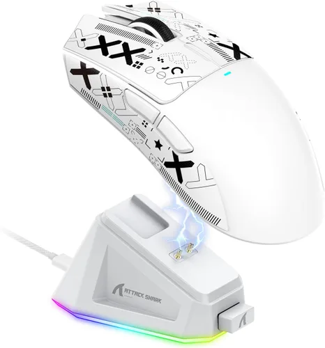 Vista 10 de ATTACK SHARK X11 Ultra-Light Triple Mode Gaming Mouse PAW3311 Sensor óptico 22K DPI 5 botones programables con soporte de carga magnético para Blanco