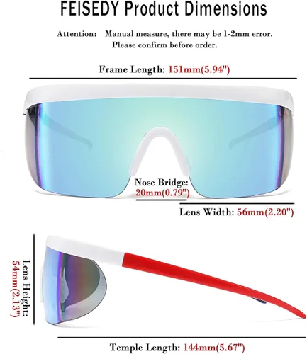 Vista 5 de FEISEDY Gafas de sol deportivas de gran tamaño de los años 80, gafas de esquí con parte superior plana, visera futurista de una pieza para mujeres