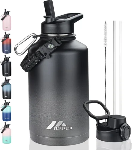 Vista 31 de StarSpeed Botella de agua aislada de 32 onzas con tapa con pajilla, botella de agua al vacío de doble pared de acero inoxidable, botella de agua