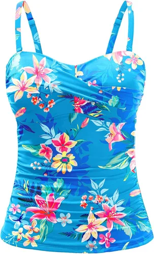 Vista 9 de Holipick Top de tankini para mujer con frente torcido, traje de baño bandeau, control de abdomen, traje de baño solo arriba, sin parte de abajo Negro