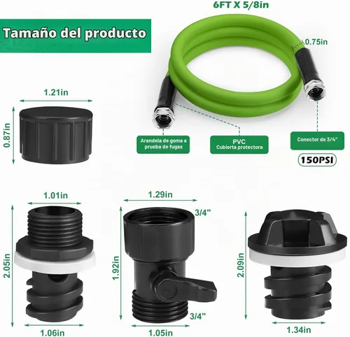Vista 2 de Cooler Drain Plug Hose Connection Kit with 6FT Hose for Yeti, Rtic Coolers