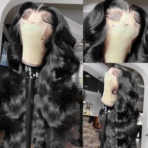 Vista 26 de ghotool Pelucas de cabello humano ondulado con encaje frontal de 13 x 6 pulgadas, densidad 200, pelucas de cabello humano HD transparente de 13 x 6