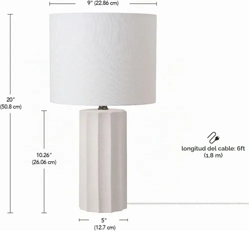 Vista 7 de GLOBE Electric 65922 - Lámpara de mesa de 20 pulgadas, acabado de hormigón acanalado, pantalla de lino blanco
