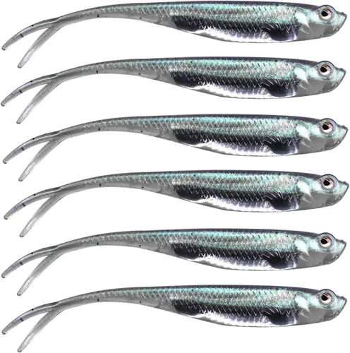 Vista 13 de QualyQualy 5 señuelos de pesca suaves de Swimbait, 6 unidades Jerk Shad Minnow Drop Shot Señuelo para Bass Bait Shad Señuelo suave Jerkbait