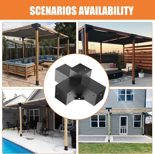 Vista 8 de Woodworks - Soporte de pérgola para pérgola de 4 vías, soporte de esquina de ángulo recto, soporte de madera elevado, paquete de 2 con tornillos