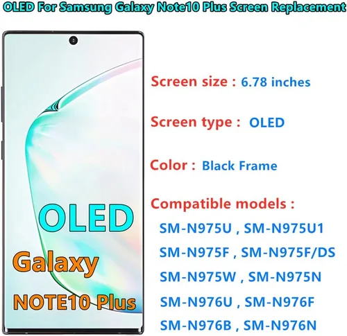 Vista 3 de OLED Galaxy NOTE10 Plus - Pantalla LCD de repuesto para Samsung Galaxy NOTE10 Plus 5G, digitalizador de pantalla táctil N975U N975U1 compatible