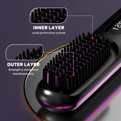 Vista 4 de NUMOYA Go Brush Pro 2026 - Cepillo alisador de cabello inalámbrico portátil para mujer (rosa)
